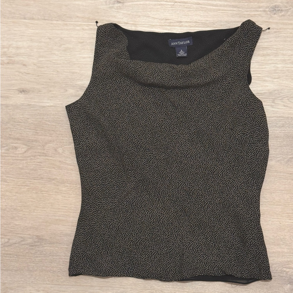 Polka dot Ann Taylor Black silk blend top size 2